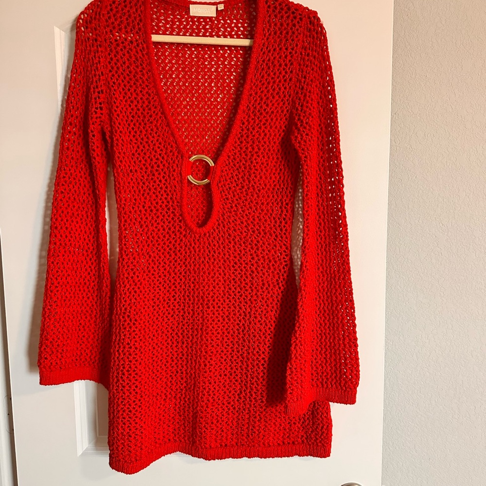 MONDAY Open Knit Red crochet cover up - Picture 2 of 4